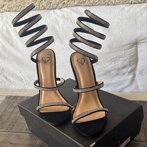 Windsor Black and Silver Spiral Strap Heels